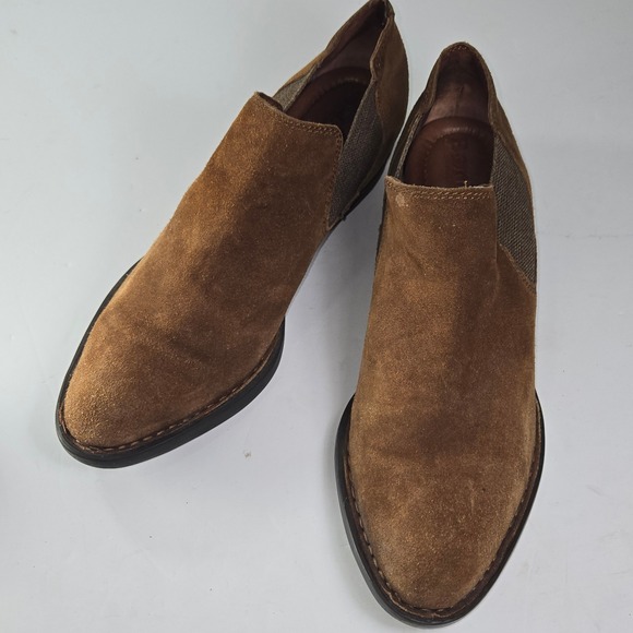 Born Shoes - Born Brown Suede Pointed Toe Chelsea Booties Block Heel Ankle Boots Women US 8